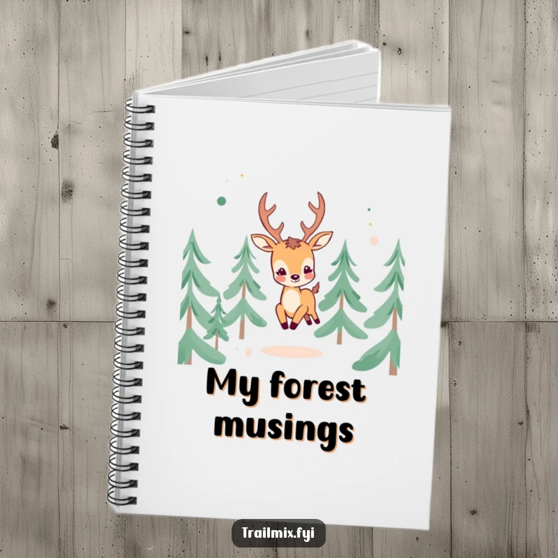 Funny Cheerful Deer Notebook: A notebook featuring a cheerful deer character frolicking through abstract pine trees.