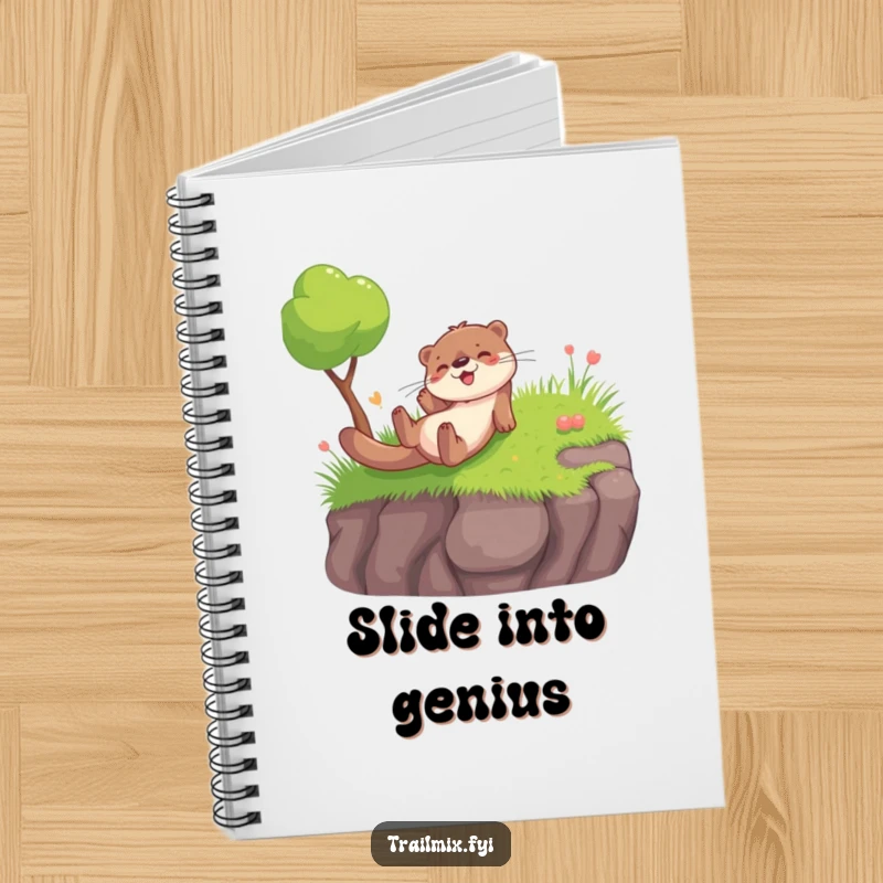 Funny notebook featuring a playful otter sliding down a grassy hill, perfect for jotting down notes with a dose of humor.