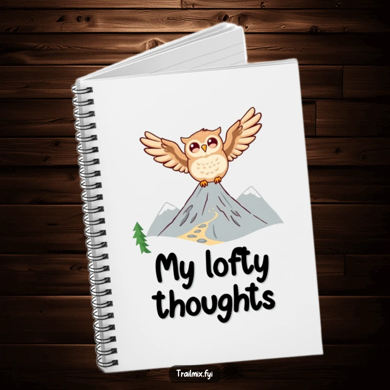 Funny Owl Notebook: A joyful owl is soaring high above a mountain trail, perfect for jotting down your own adventures.