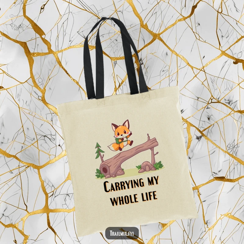 Funny fox hiker tote bag, leaping motion, durable and spacious, perfect for carrying outdoor essentials.