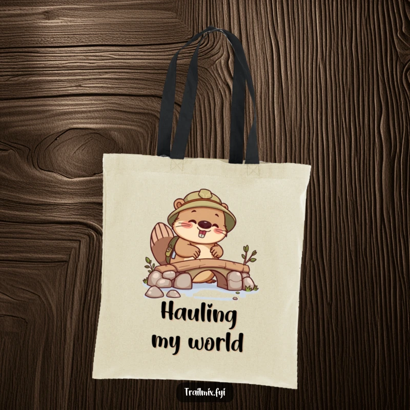 Funny beaver explorer tote bag, busy building, durable and spacious, perfect for tools and supplies.